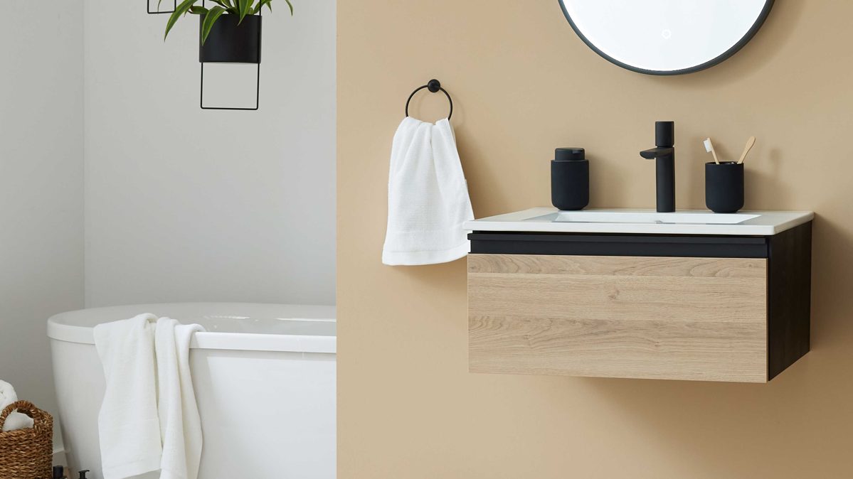 Waschtisch-Set / Waschbecken-Set Interliving aus Holz in Holzfarben Interliving Bad Serie 3702 - Waschtisch-Set 7771 naturfarbene Cuneo Eiche - zweiteilig