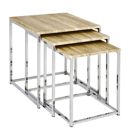 3-Satz-Tisch Haku aus Nachbildung in Holzfarben Satztisch mit 3 Teilen als vielseitiger Beistelltisch eichefarbene Kunststoffoberfläche & Chrom - dreiteilig
