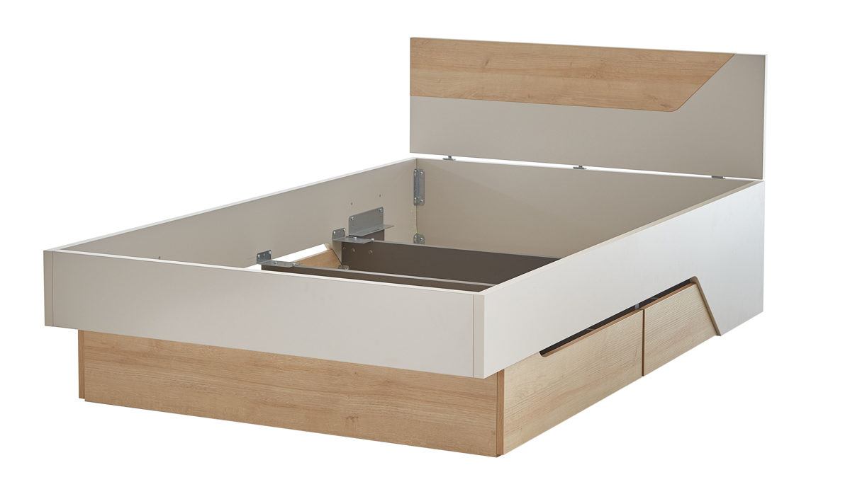 Einzelbett Möbel rudolf aus Holz in Weiß Jugendzimmer Serie ZE 1 - Kojenbett Weiß & Eichefarben - Liegefläche ca. 120 x 200 cm