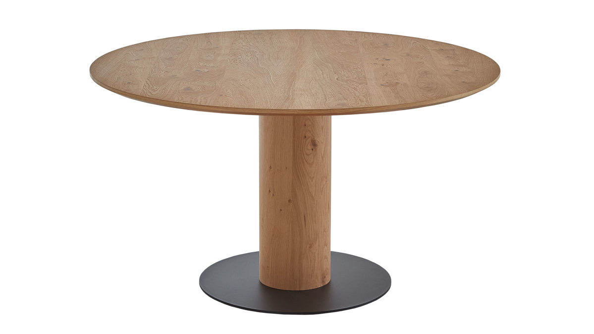 Esstisch Venjakob aus Holz in Holzfarben Hell VENJAKOB Esstisch Phil geölte Wildeiche & anthrazitfarbenes Metall- ca. 140 cm Durchmesser