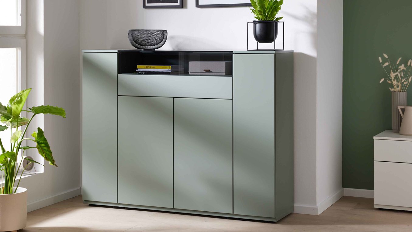 Highboard Interliving aus Holz in Grün Interliving Wohnzimmer Serie 2031 - Highboard BK15070 Schilfgrün - Breite ca. 150 cm