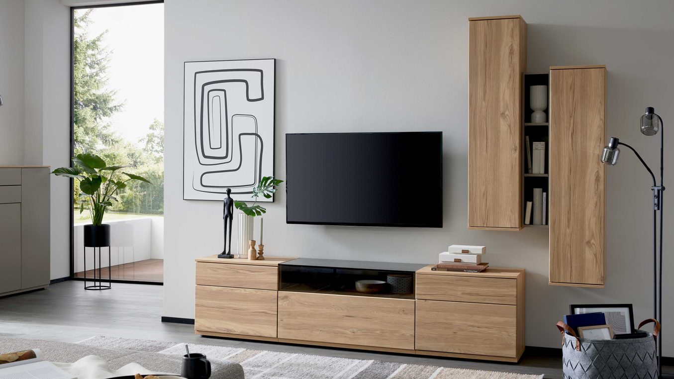 Wohnwand Interliving aus Holz in Holzfarben Interliving Wohnzimmer Serie 2031 - Wohnwand EB25701 Risseiche - Länge ca. 257 cm