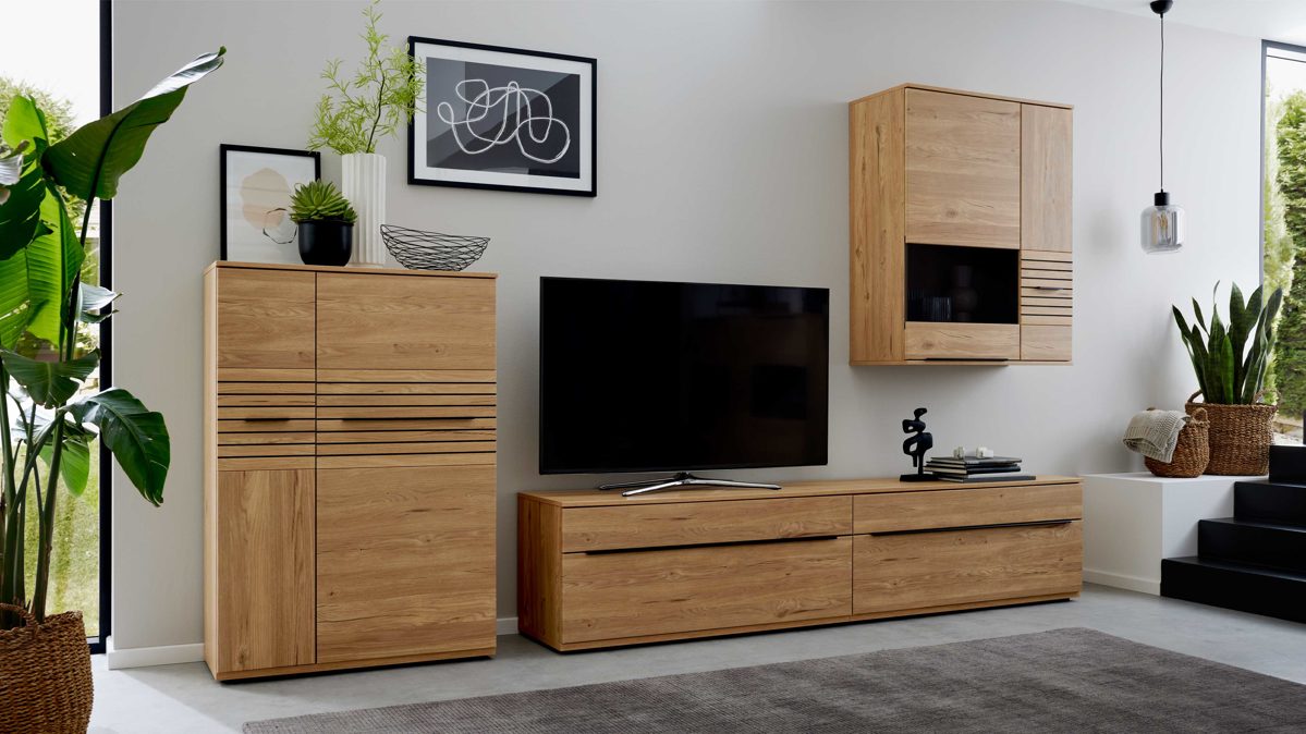 Wohnwand Interliving aus Holz in Holzfarben Interliving Wohnzimmer Serie 2032 - Wohnwand EB34501 Risseiche - Länge ca. 345 cm