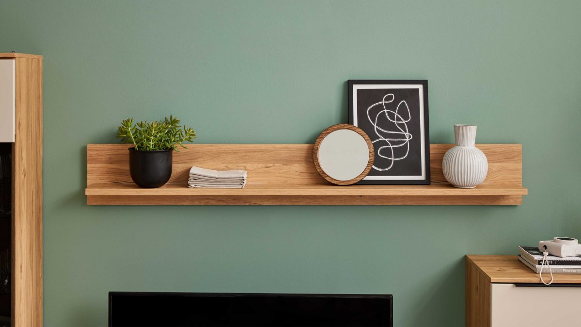 Wandregal Interliving aus Holz in Holzfarben Interliving Wohnzimmer Serie 2032 - Wandboard Risseiche - Länge ca. 180 cm