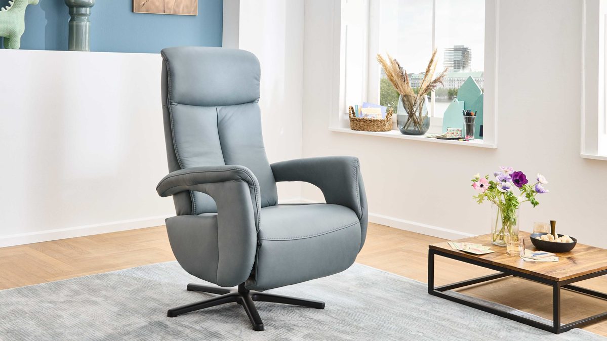 Relaxsessel modulmaster aus Leder in Hellblau Modulmaster MM-PN1062 - Relaxsessel 1DRF stahlfarbenes Leder Vivre & Sternfuß V1S