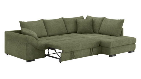 Ecksofa Nova via aus Stoff in Grün Sofa Serie Allegro - Ecksofa mit Schlaffunktion grüner Bezug - Stellfläche ca. 303 x 202 cm