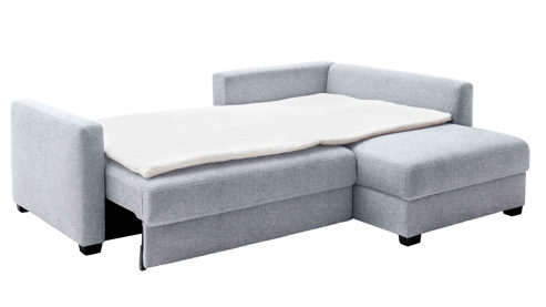 Ecksofa Nova via aus Stoff in Grau Ecksofa Louis de Luxe - Schlaffunktion mit Bettkasten grauer Bezug - Stellfläche ca. 235 x 184 cm