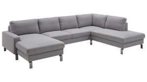 Ecksofa SOFAkultur aus Stoff in Hellgrau SOFAkultur Programm SK 239 - Ecksofa hellgraues Flachgewebe Mono & Metallfüße 222 - Stellfläche ca. 336 x 220 cm
