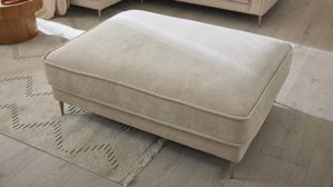 Polsterhocker Roomio® aus Stoff in Creme Roomio® No. 4102 - XXL-Polsterhocker naturfarbene Chenille & toffeefarbene Metallfüße - ca. 90 x 120 cm