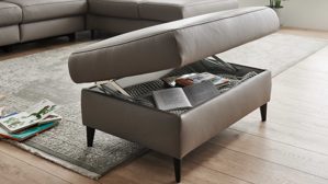 Funktionshocker modulmaster aus Leder in Grau Modulmaster MM-PN1209 - XL-Funktionshocker granitfarbenes Leder Torro & schwarze Metallfüße – ca. 88 x 65 cm