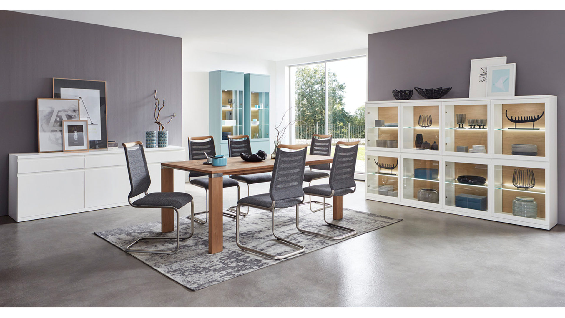 Highboard Rietberger möbelwerke | rmw aus Holz in Weiß Vision Highboard mattweiße Lackoberflächen – acht Glastüren