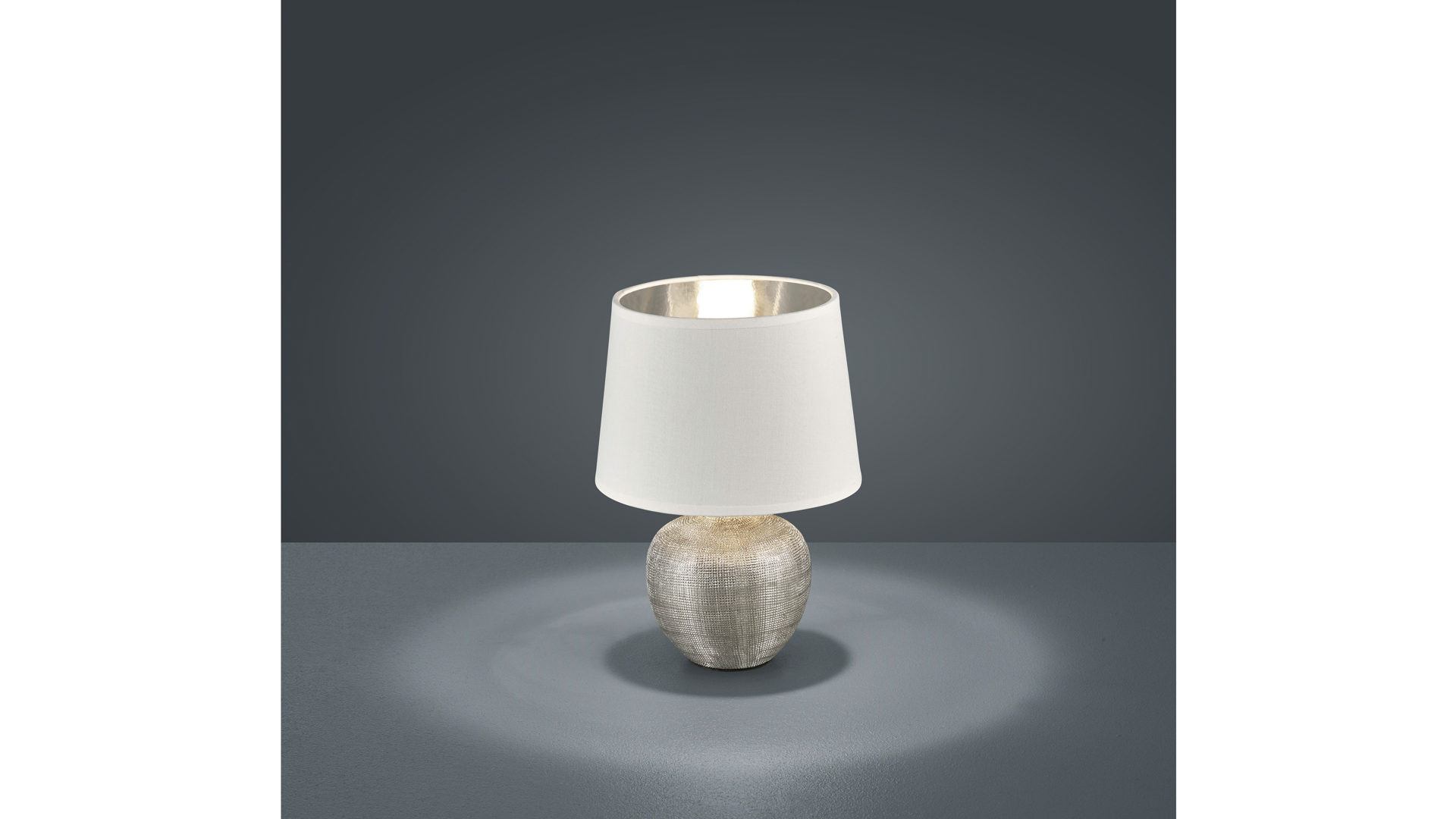 Tischleuchte Reality leuchten aus Stoff in Weiß RL Tischleuchte - Tischlampe Luxor Silber & Weiß – Höhe ca. 26 cm