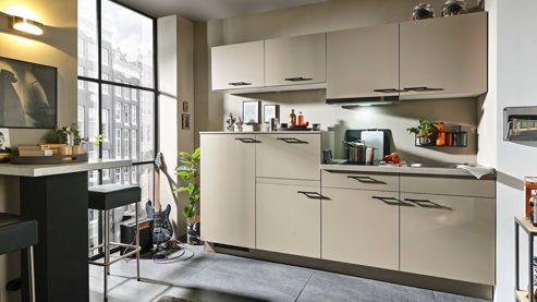 Einbauküche Express küchen aus Holz in Beige EXPRESS KÜCHEN Einbauküche Win mit Spülmaschine Cremegrau - Länge ca. 240 cm