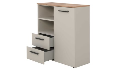 Komplettzimmer Interliving aus Holz in Hellgrau Interliving Jugendzimmer Serie 1702 - Jugendzimmermöbel als komplettes Set Sandgrau & Artisan Eiche - Liegefläche ca. 120 x 200 cm