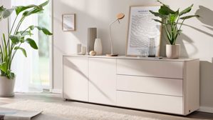 Sideboard Interliving aus Holz in Beige Interliving Wohnzimmer Serie 2035 - Sideboard beiger Mattlack - drei Schubladen, zwei Türen, Länge ca. 200 cm