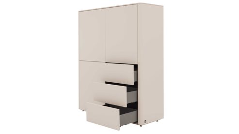 Highboard Interliving aus Holz in Beige Interliving Wohnzimmer Serie 2035 - Highboard beiger Mattlack - drei Schubladen, drei Türen