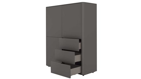 Highboard Interliving aus Holz in Dunkelgrau Interliving Wohnzimmer Serie 2035 - Highboard dunkelgrauer Mattlack - drei Schubladen, drei Türen