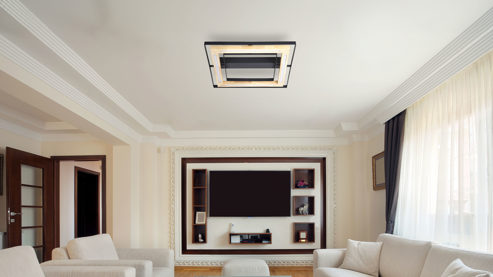 Deckenleuchte Globo lighting aus Metall in Schwarz GLOBO Lampen Serie Rilas - Deckenlampe schwarzes Metall & Bambusholz - ca. 46 x 46 cm