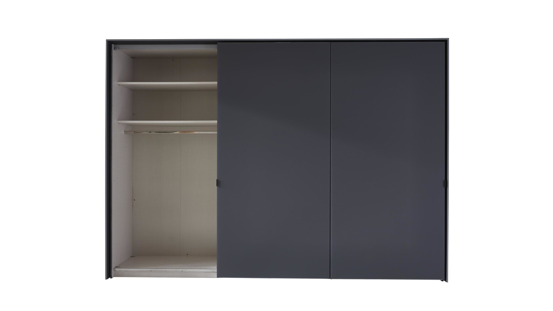 Kleiderschrank Staud aus Glas in Grau STAUD Schwebetürenschrank Media mit TV-Nische Vulkan – drei Türen, fünf Schubladen, Breite ca. 336 cm