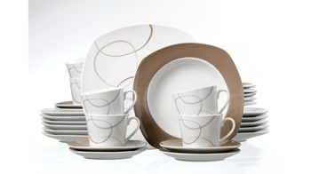 Kaffeebecher Ritzenhoff & breker aus Porzellan in Weiß Kombiservice Alina weißes Porzellan mit graphischem Dekor - 30-teilig, Kombiservice