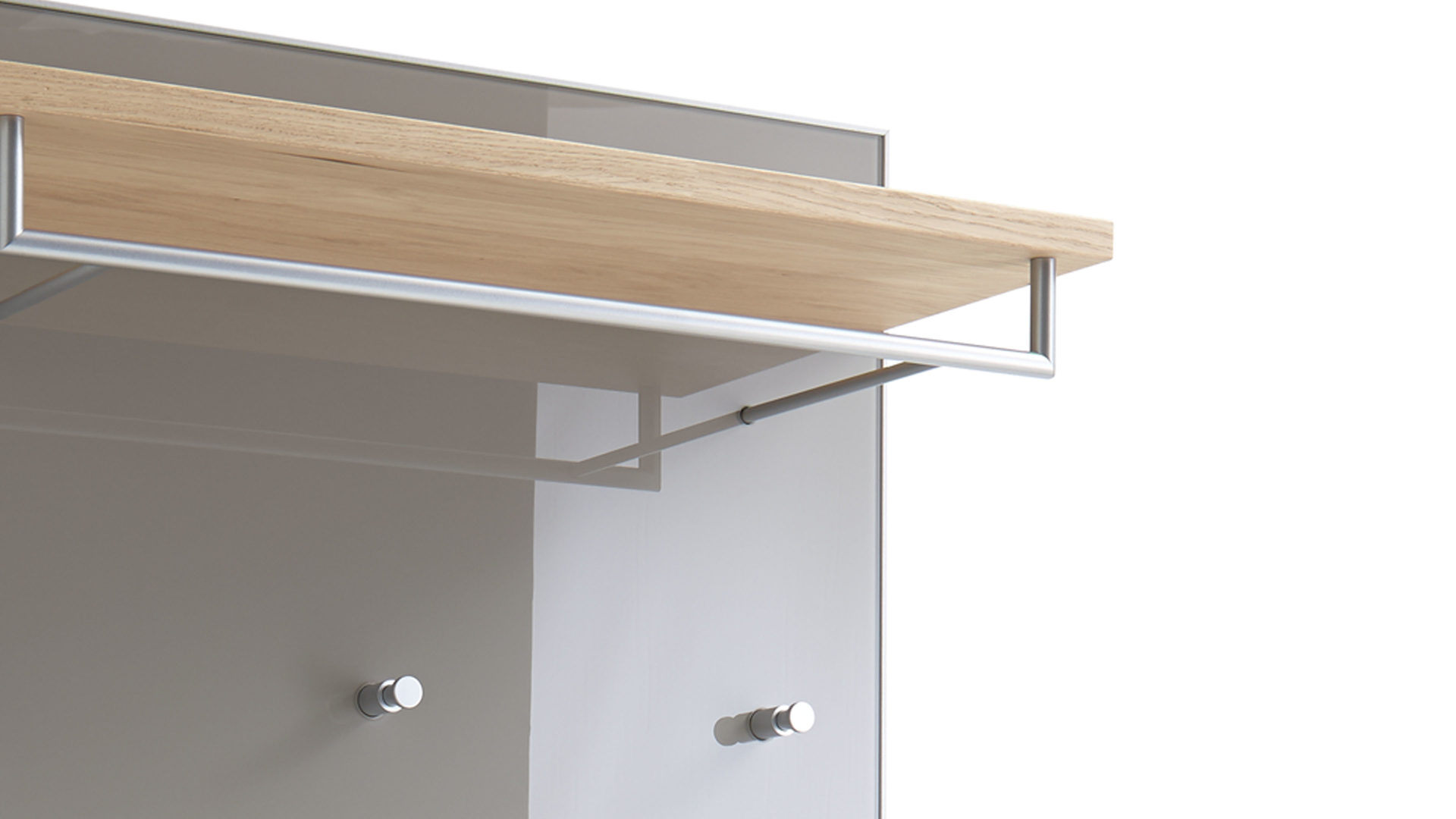 Wandgarderobe Voss möebel aus Glas in Braun VOSS MÖBEL Wandgarderobe Santina als praktisches Dielenmöbel taupefarbenes Glas, Metall & Eichefurnier – ca. 80 x 170 cm