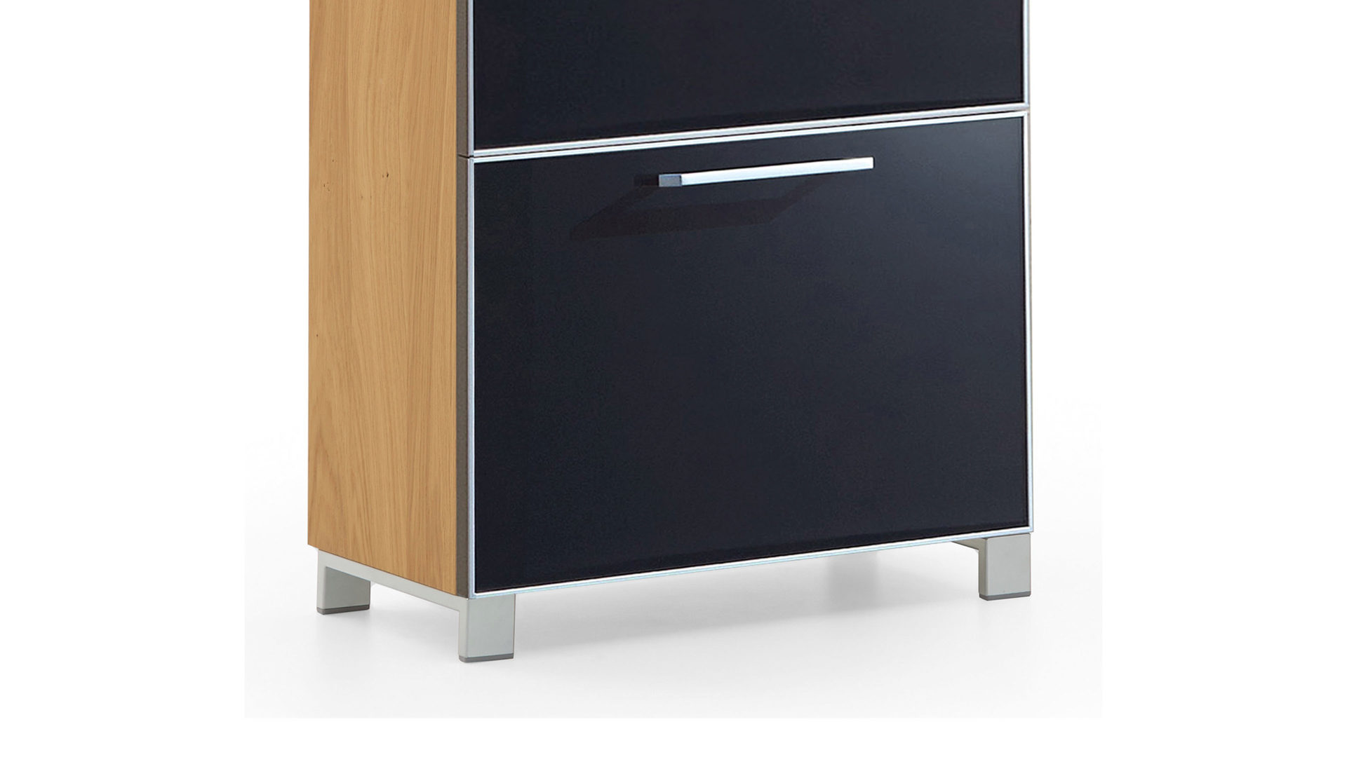 Schuhschrank Voss möebel aus Glas in Schwarz VOSS MÖBEL Schuhschrank Santina als Dielenmöbel Eiche Bianco & anthrazitfarbenes Glas – eine Schublade, zwei Klappen