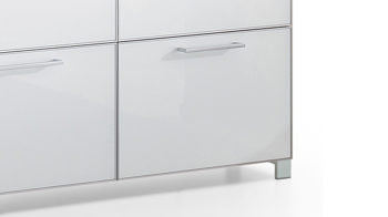 Schuhschrank Voss möebel aus Glas in Weiß VOSS MÖBEL Schuhschrank Santina als Dielenmöbel weißer Lack & weißes Glas – zwei Schubladen, vier Klappen