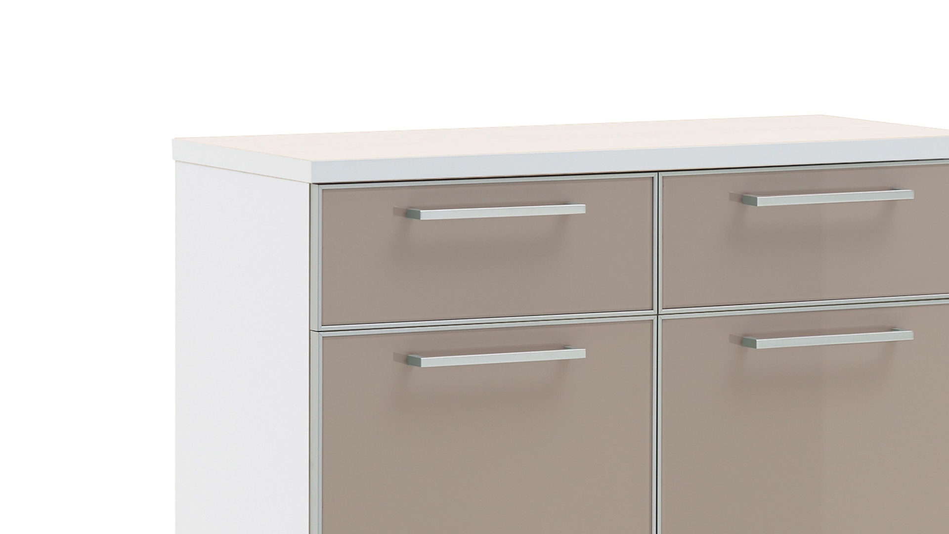 Schuhschrank Voss möebel aus Glas in Braun VOSS MÖBEL Schuhschrank Santina als Dielenmöbel weißer Lack & taupefarbenes Glas – zwei Schubladen, zwei Türen