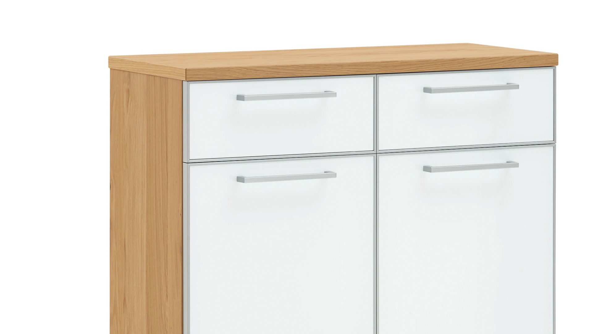 Schuhschrank Voss möebel aus Glas in Weiß VOSS MÖBEL Schuhschrank Santina als Dielenmöbel Eiche Bianco & weißes Glas – zwei Schubladen, zwei Türen