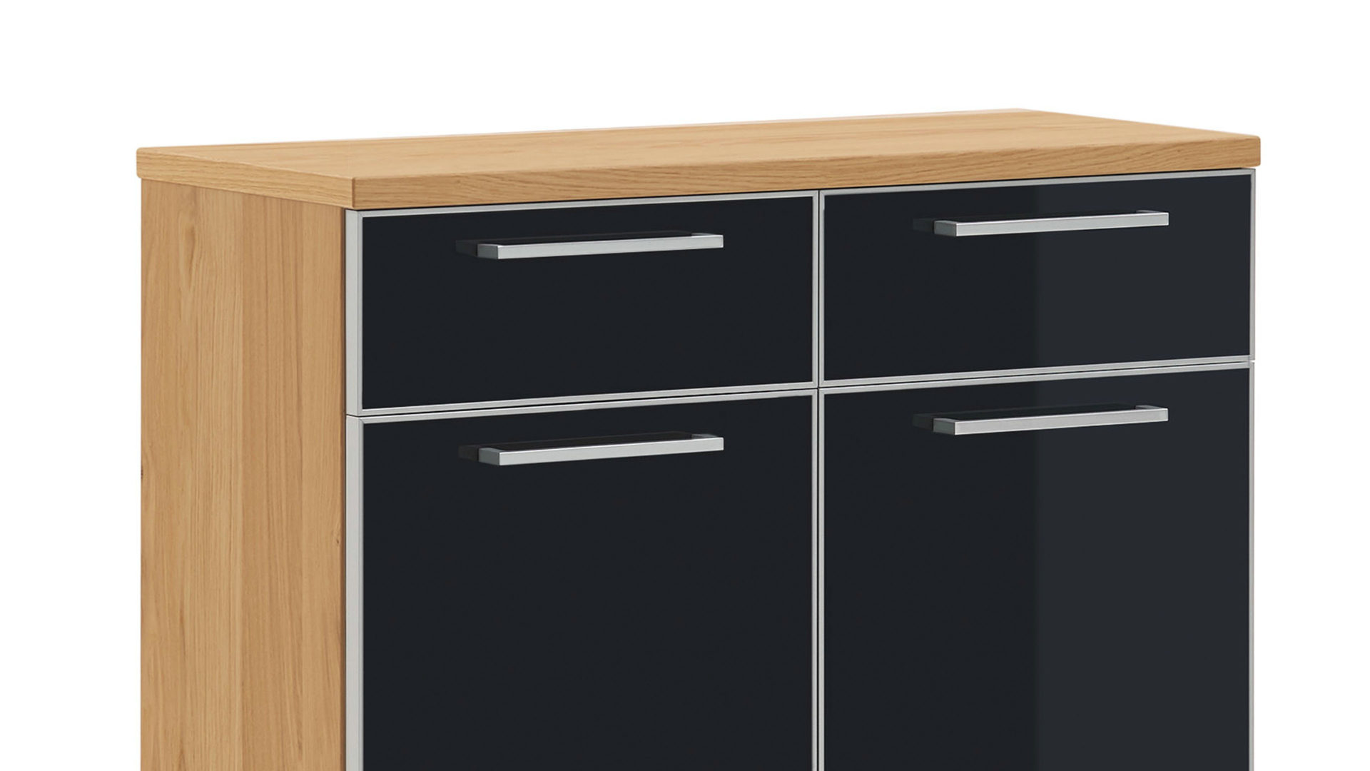 Schuhschrank Voss möebel aus Glas in Schwarz VOSS MÖBEL Schuhschrank Santina als Dielenmöbel Eiche Bianco & anthrazitfarbenes Glas – zwei Schubladen, zwei Türen