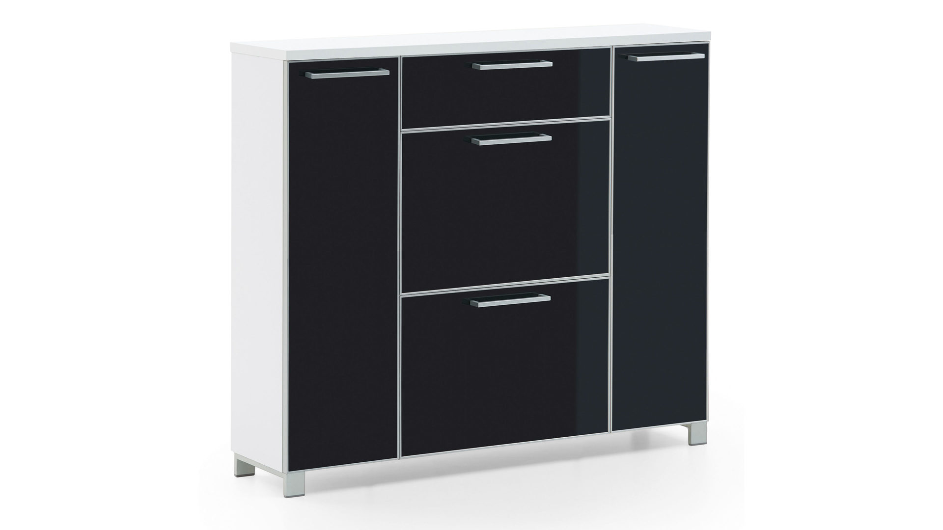 Schuhschrank Voss möebel aus Glas in Schwarz VOSS MÖBEL Schuhschrank Santina als Dielenmöbel weißer Lack & anthrazitfarbenes Glas – eine Schublade, vier Türen