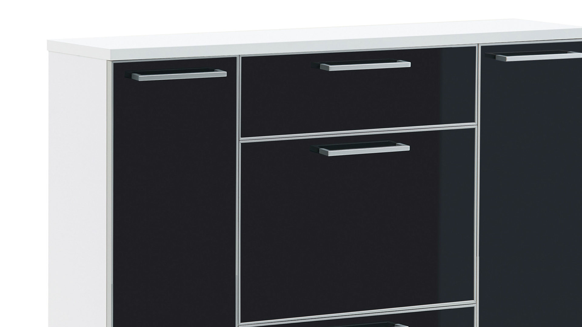 Schuhschrank Voss möebel aus Glas in Schwarz VOSS MÖBEL Schuhschrank Santina als Dielenmöbel weißer Lack & anthrazitfarbenes Glas – eine Schublade, vier Türen