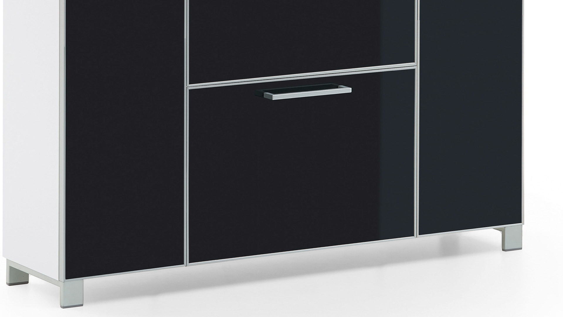 Schuhschrank Voss möebel aus Glas in Schwarz VOSS MÖBEL Schuhschrank Santina als Dielenmöbel weißer Lack & anthrazitfarbenes Glas – eine Schublade, vier Türen