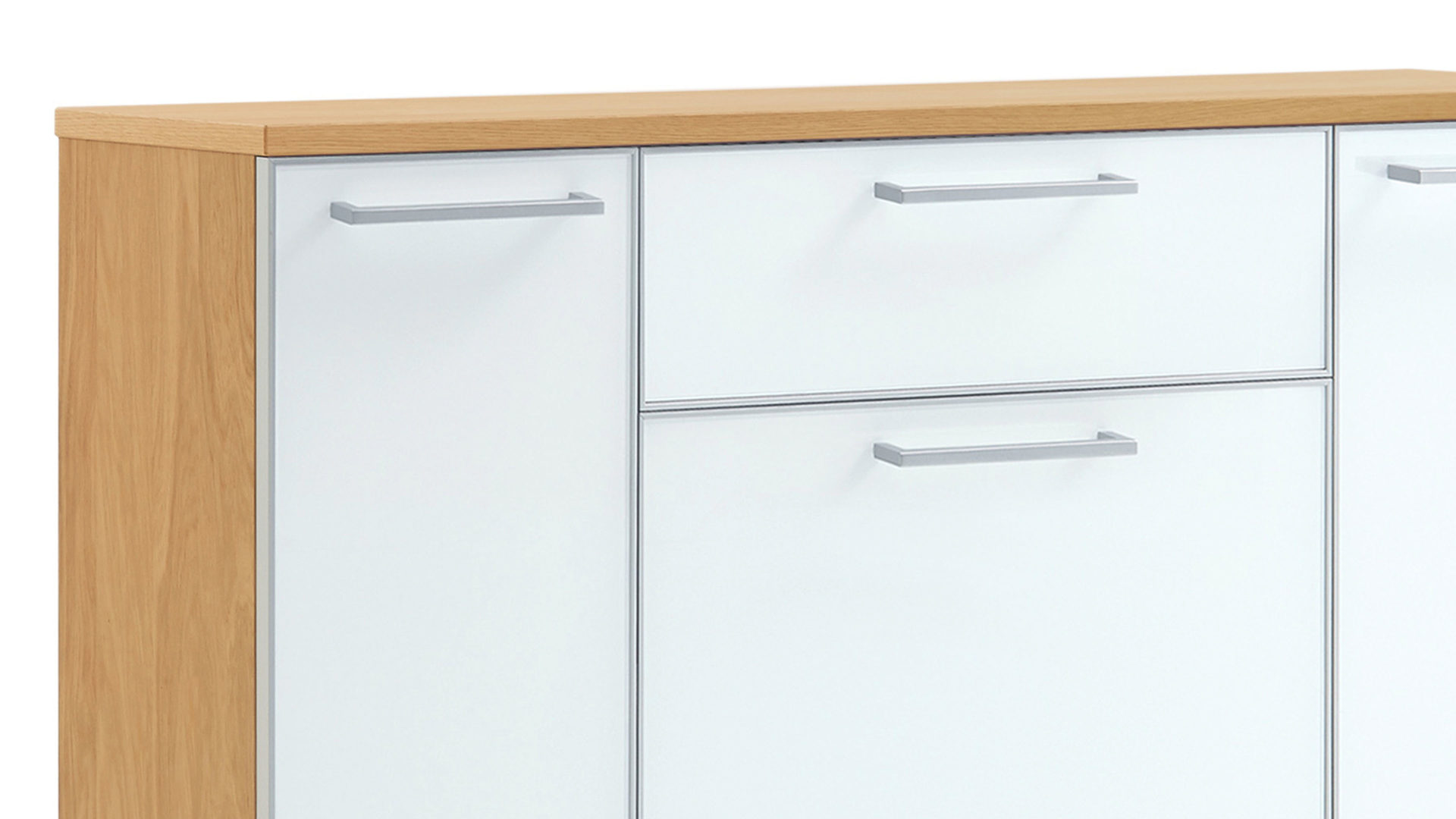 Schuhschrank Voss möebel aus Glas in Weiß VOSS MÖBEL Schuhschrank Santina als Dielenmöbel Eiche Bianco & weißes Glas – eine Schublade, vier Türen