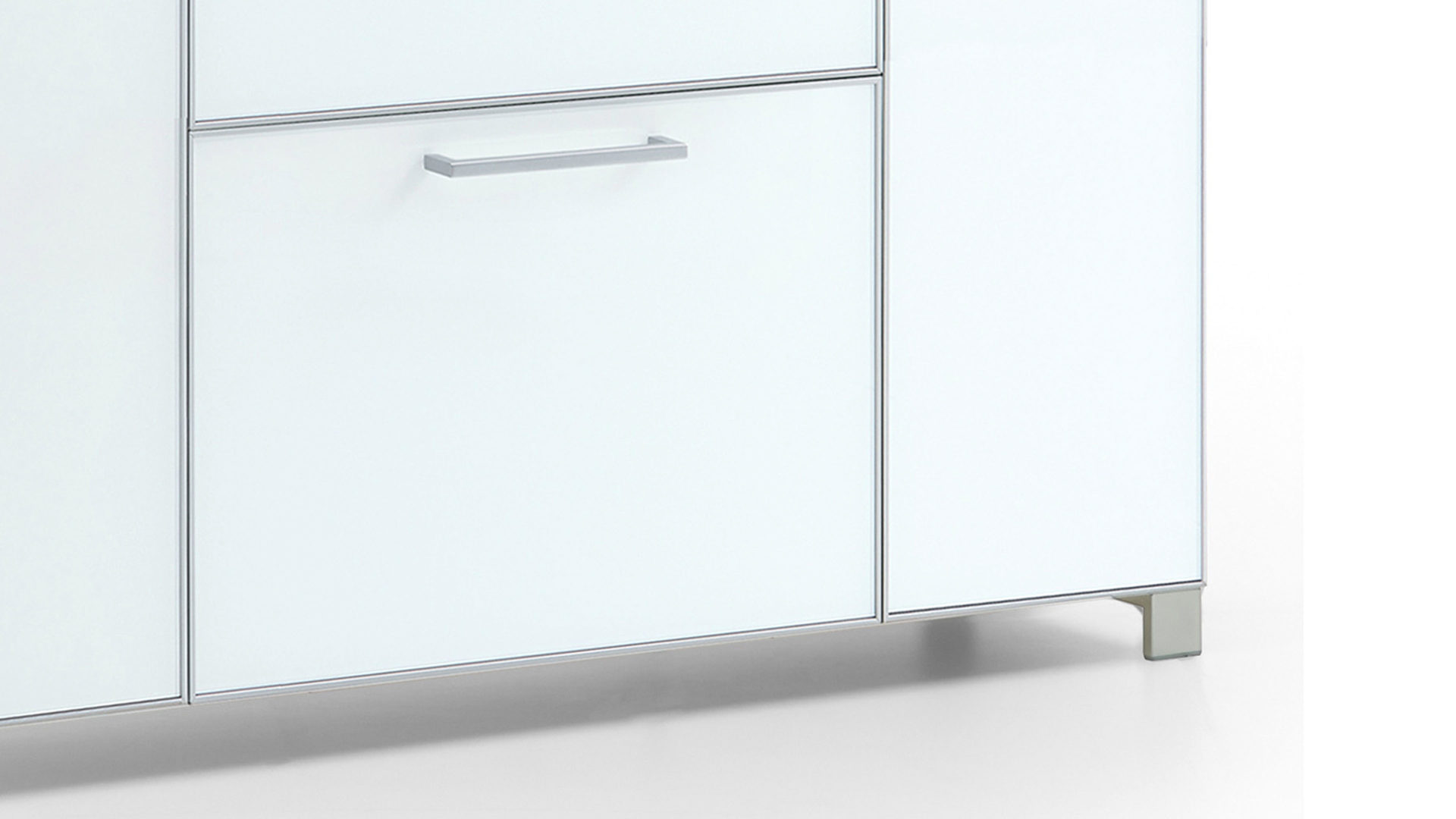 Schuhschrank Voss möebel aus Glas in Weiß VOSS MÖBEL Schuhschrank Santina als Dielenmöbel Eiche Bianco & weißes Glas – eine Schublade, vier Türen