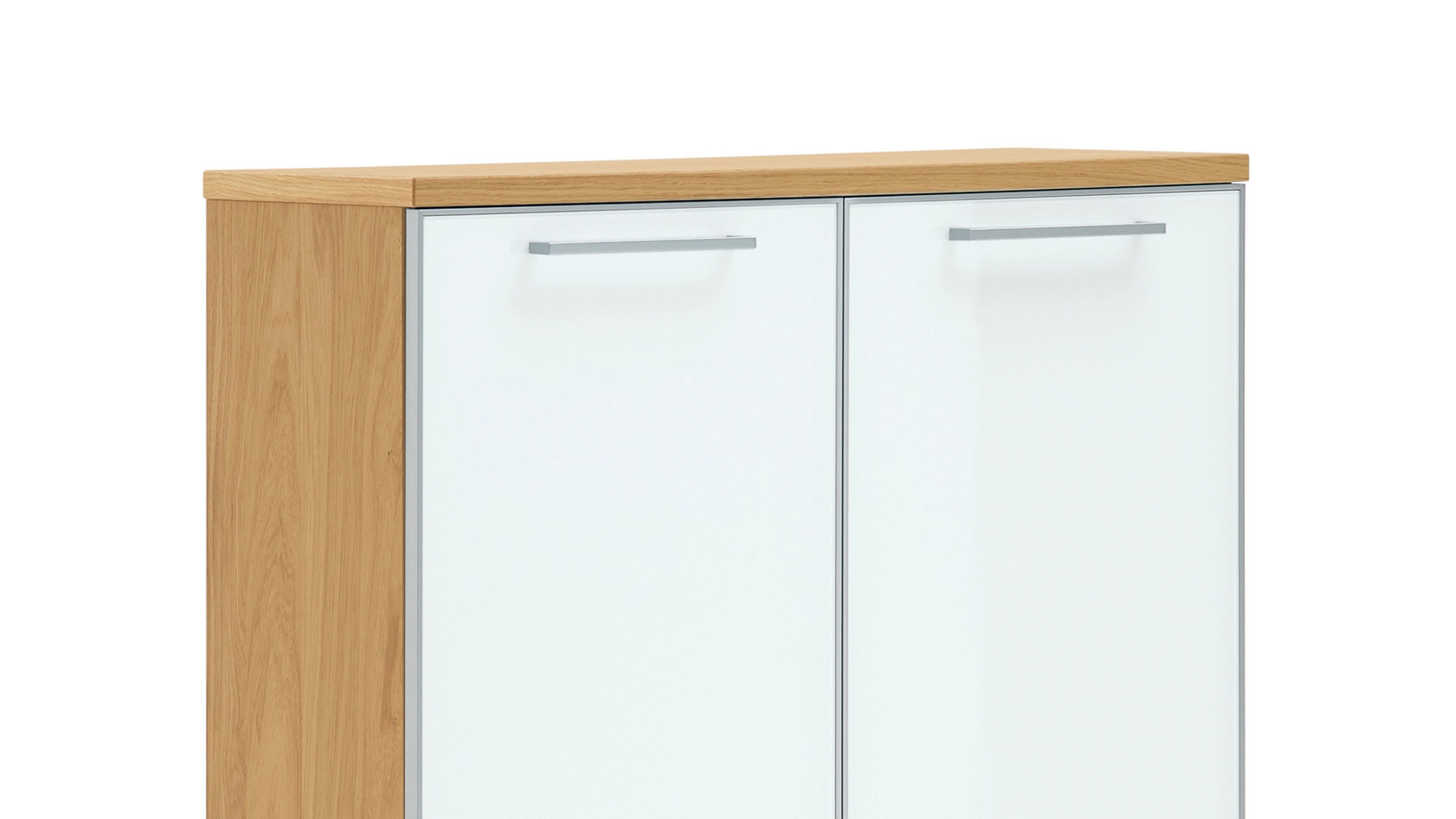 Schuhschrank Voss möebel aus Glas in Weiß VOSS MÖBEL Schuhschrank Santina als Dielenmöbel Eiche Bianco & weißes Glas – zwei Türen