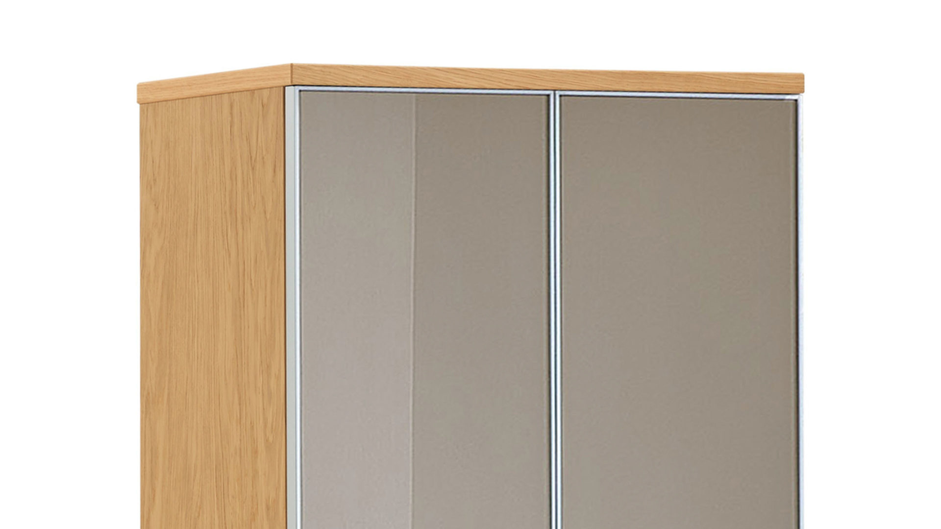 Garderobenschrank Voss möebel aus Glas in Braun VOSS MÖBEL Garderobenschrank Santina als Dielenmöbel Eiche Bianco & taupefarbenes Glas – zwei Türen