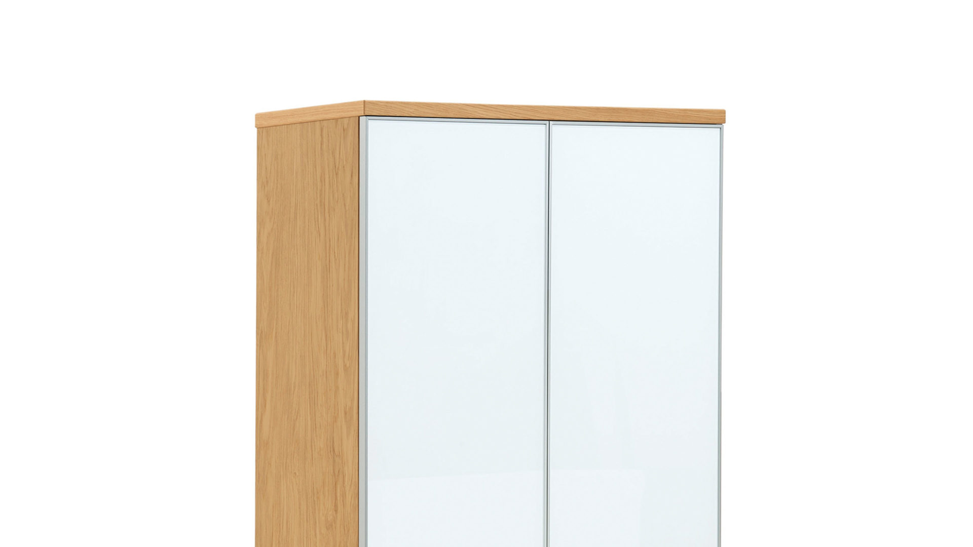 Garderobenschrank Voss möebel aus Glas in Weiß VOSS MÖBEL Garderobenschrank Santina als Dielenmöbel Eiche Bianco & weißes Glas – zwei Türen