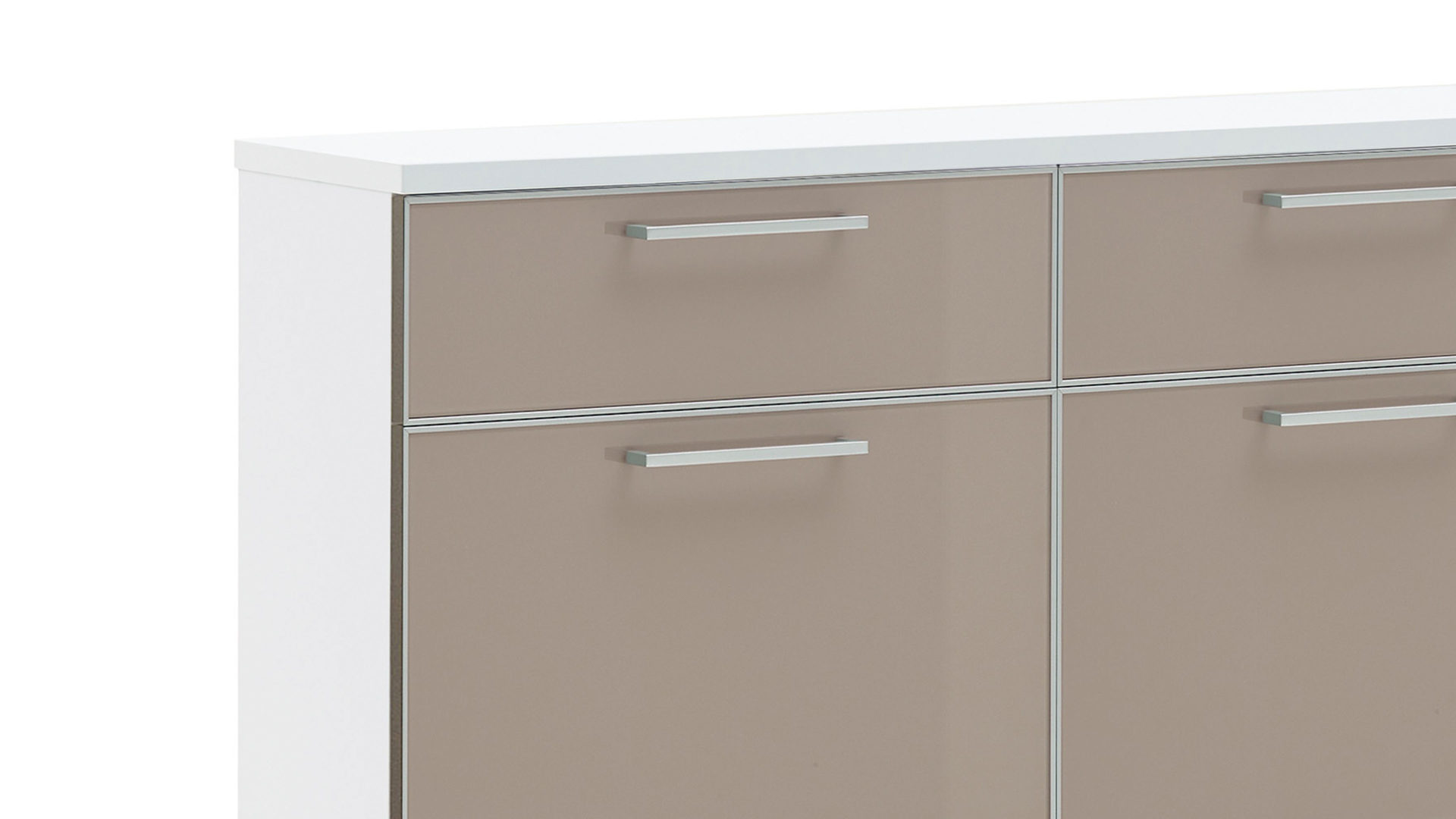 Schuhschrank Voss möebel aus Glas in Braun VOSS MÖBEL Schuhschrank Santina als Dielenmöbel weißer Lack & taupefarbenes Glas – zwei Schubladen, vier Klappen