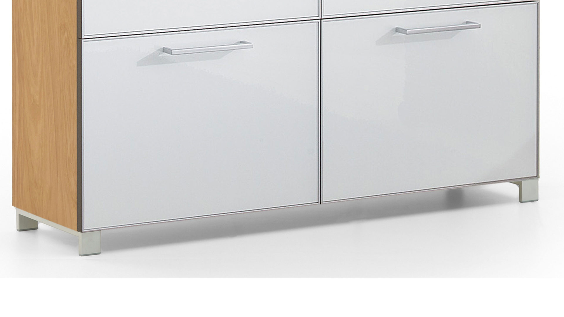 Schuhschrank Voss möebel aus Glas in Weiß VOSS MÖBEL Schuhschrank Santina als Dielenmöbel Eiche Bianco & taupefarbenes Glas – zwei Schubladen, vier Klappen