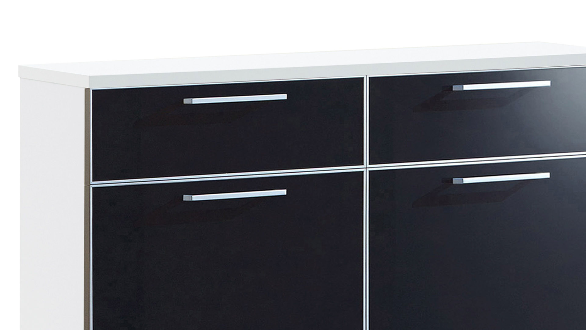 Schuhschrank Voss möebel aus Glas in Schwarz VOSS MÖBEL Schuhschrank Santina als Dielenmöbel weißer Lack & anthrazitfarbenes Glas – zwei Schubladen, vier Klappen