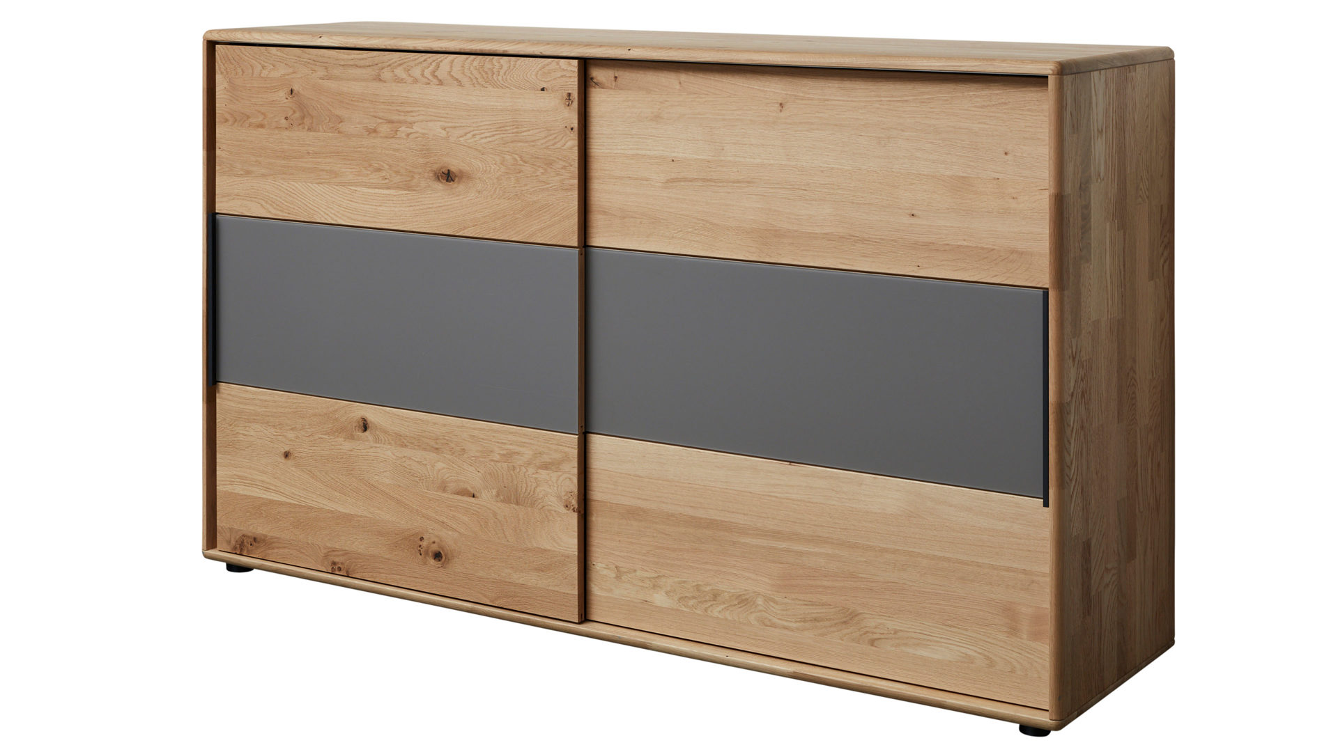 Türenkommode Interliving aus Holz in Grau Interliving Schlafzimmer Serie 1015 – Kommode 2167 sienafarbenes Mattglas & Wildeiche – zwei Schiebetüren