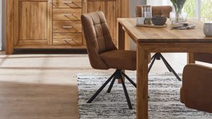 Vierfußstuhl PARTNERRING COLLECTION aus Stoff in Braun PARTNERRING COLLECTION Polsterstuhl Winston mit Drehfunktion cognacfarbener Vintagelook & schwarzes Metall