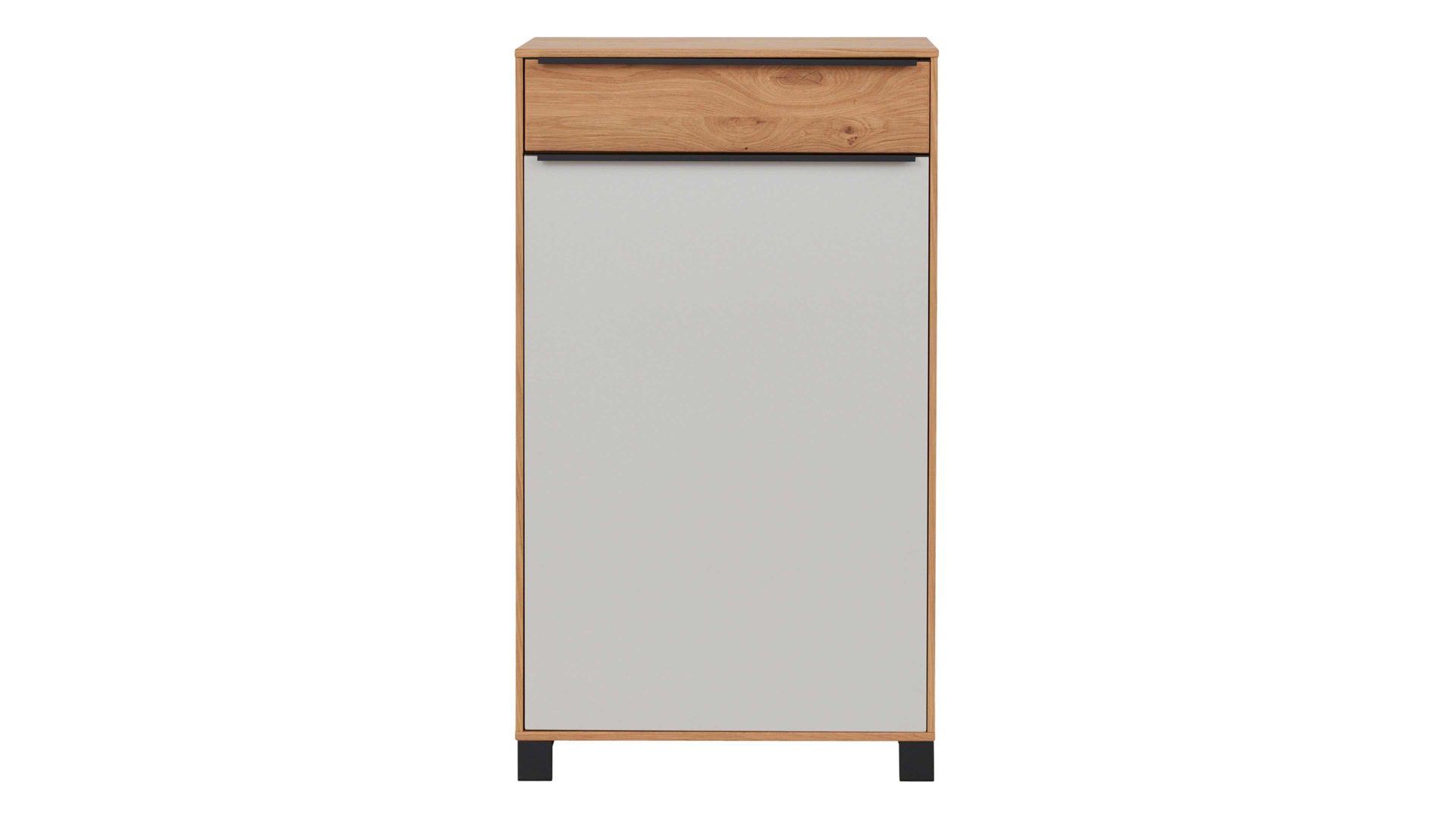 Kombikommode Interliving aus Holz in Holzfarben Interliving Garderoben Serie 6005 – Kommode 800 Eiche & lichtgrauer Lack – eine Schublade, eine Tür, links