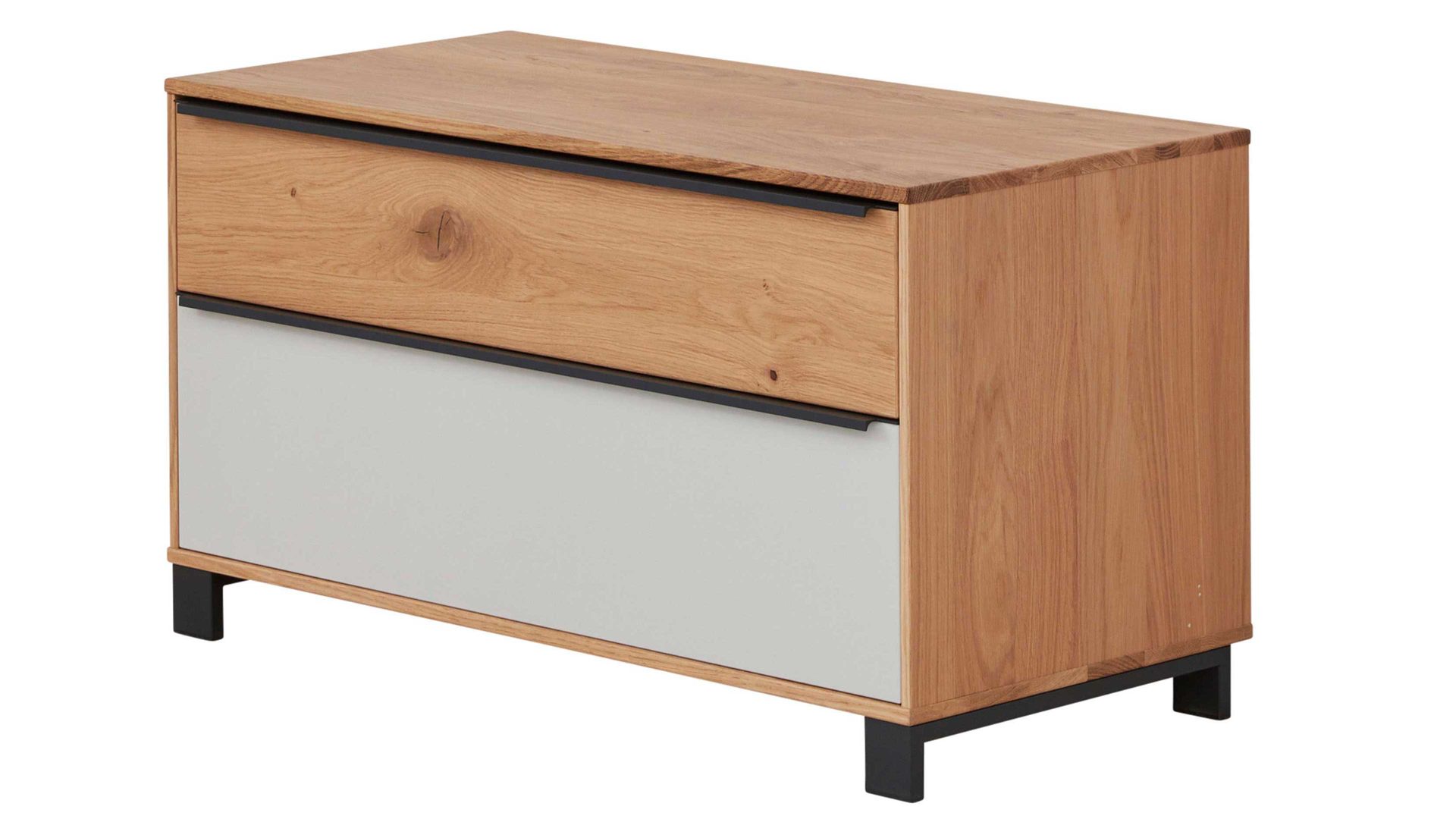 Garderobenbank Interliving aus Holz in Holzfarben Interliving Garderoben Serie 6005 – Garderobenbank 804 Eiche & lichtgrauer Lack – zwei Schubladen