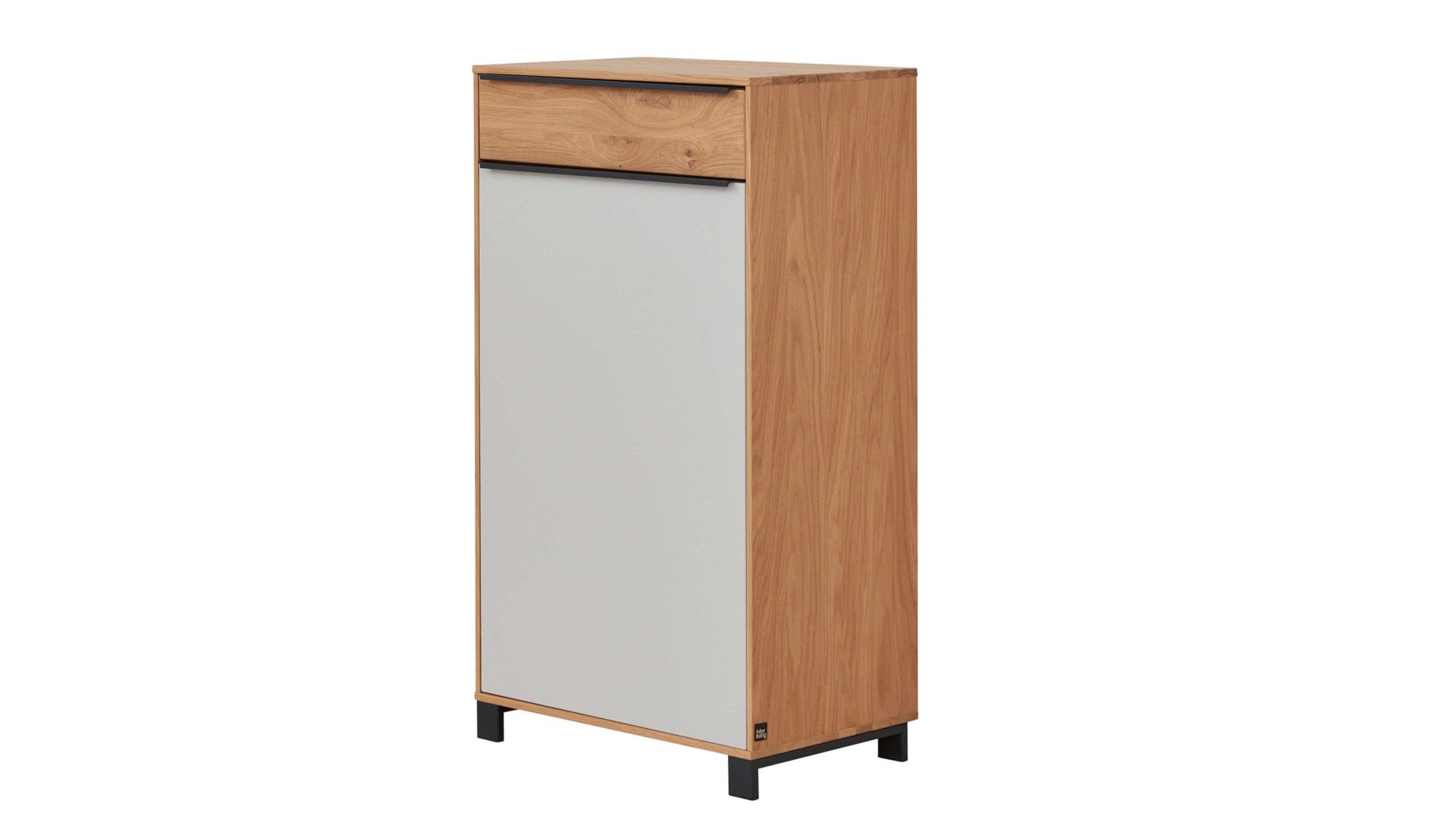 Kombikommode Interliving aus Holz in Holzfarben Interliving Garderoben Serie 6005 – Kommode 800 Eiche & lichtgrauer Lack – eine Schublade, eine Tür, links
