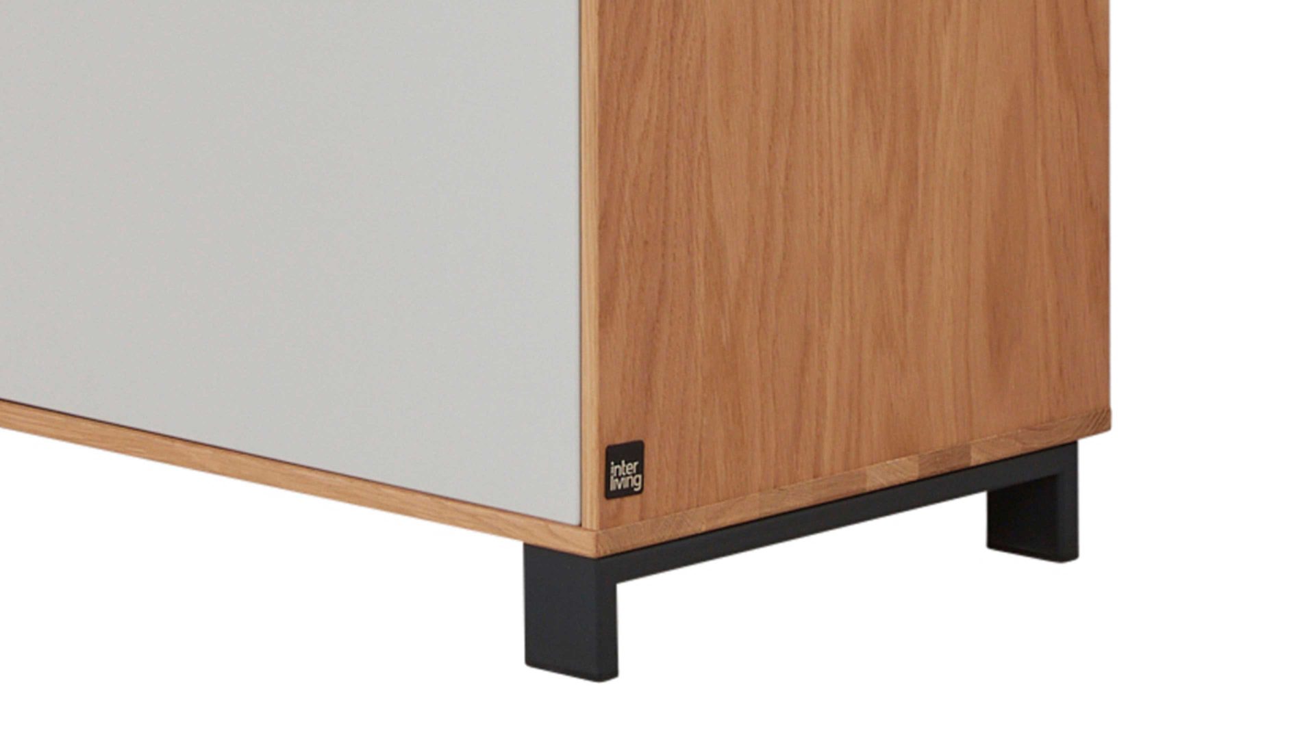 Kombikommode Interliving aus Holz in Holzfarben Interliving Garderoben Serie 6005 – Kommode 800 Eiche & lichtgrauer Lack – eine Schublade, eine Tür, links