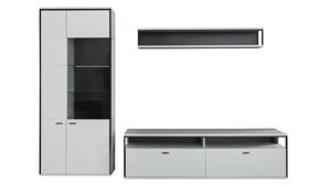 Wohnwand PARTNERRING COLLECTION aus Holz in Weiß PARTNERRING COLLECTION Wohnprogramm Mori - Wohnwand Weiß & Schwarzgrau – dreiteilig, Breite ca. 278 cm