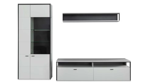 Wohnwand PARTNERRING COLLECTION aus Holz in Weiß PARTNERRING COLLECTION Wohnprogramm Mori - Wohnwand Weiß & Schwarzgrau – dreiteilig, Breite ca. 278 cm