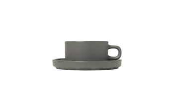Teetasse Blomus aus Keramik in Grau blomus Teetassen-Set Pilar zinnfarbene Keramik Pewter – vierteilig